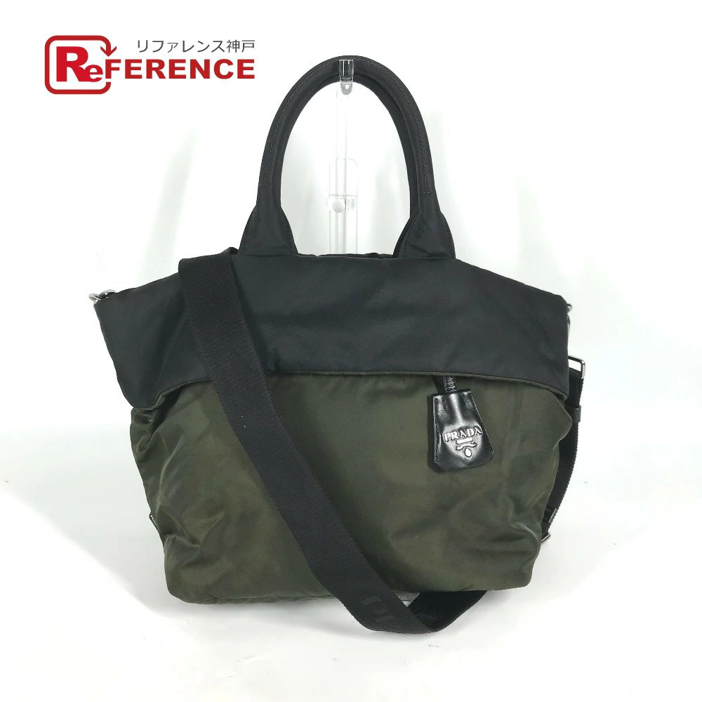 PRADA Bag Triangle Logo Plate Tote Bi Crossbody Shoulder Khaki Green